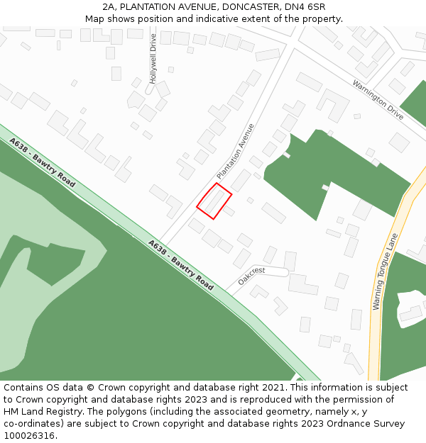 2A, PLANTATION AVENUE, DONCASTER, DN4 6SR: Location map and indicative extent of plot