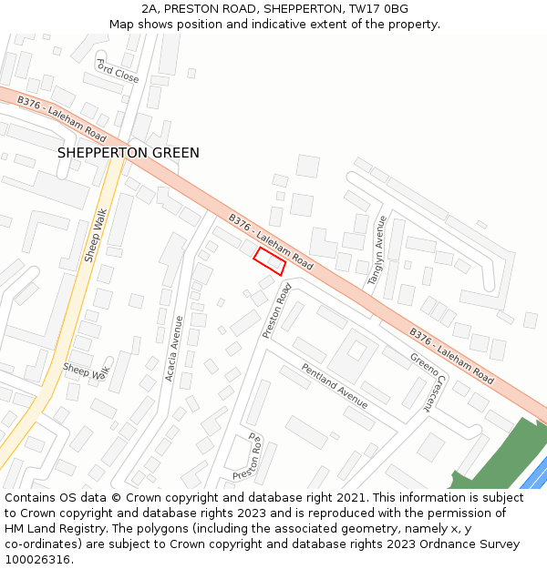 2A, PRESTON ROAD, SHEPPERTON, TW17 0BG: Location map and indicative extent of plot