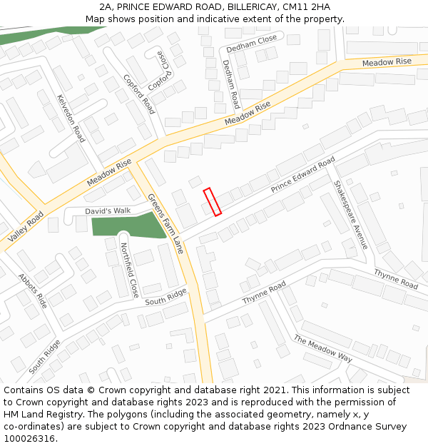 2A, PRINCE EDWARD ROAD, BILLERICAY, CM11 2HA: Location map and indicative extent of plot