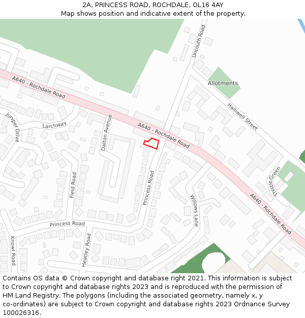 2A, PRINCESS ROAD, ROCHDALE, OL16 4AY: Location map and indicative extent of plot