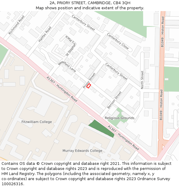 2A, PRIORY STREET, CAMBRIDGE, CB4 3QH: Location map and indicative extent of plot