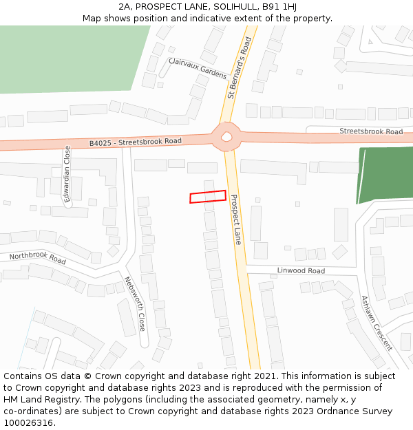 2A, PROSPECT LANE, SOLIHULL, B91 1HJ: Location map and indicative extent of plot
