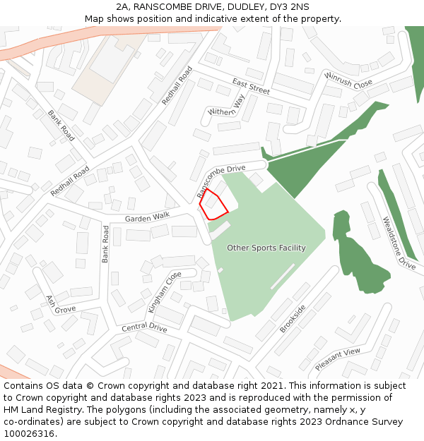 2A, RANSCOMBE DRIVE, DUDLEY, DY3 2NS: Location map and indicative extent of plot