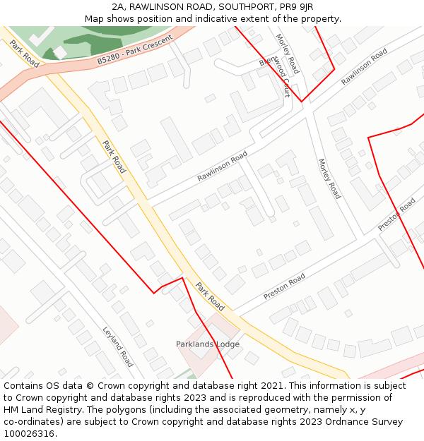 2A, RAWLINSON ROAD, SOUTHPORT, PR9 9JR: Location map and indicative extent of plot