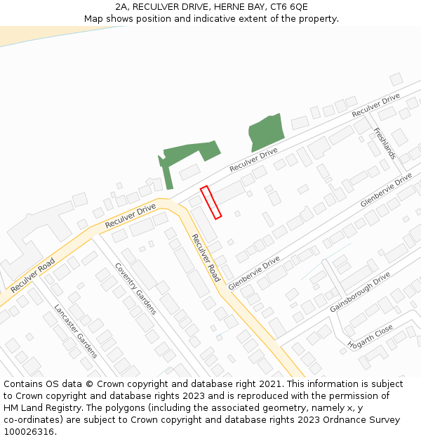 2A, RECULVER DRIVE, HERNE BAY, CT6 6QE: Location map and indicative extent of plot