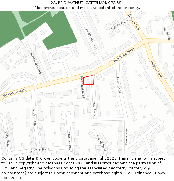 2A, REID AVENUE, CATERHAM, CR3 5SL: Location map and indicative extent of plot