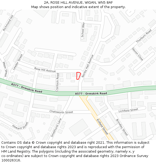 2A, ROSE HILL AVENUE, WIGAN, WN5 8AF: Location map and indicative extent of plot