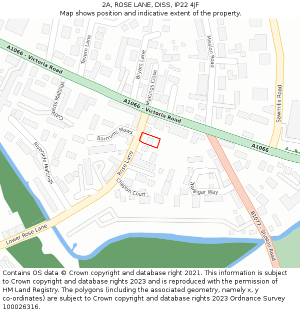 2A, ROSE LANE, DISS, IP22 4JF: Location map and indicative extent of plot