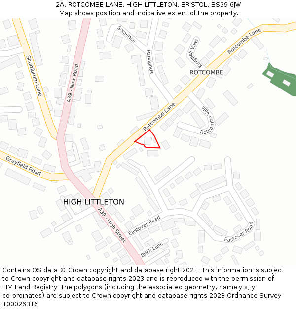 2A, ROTCOMBE LANE, HIGH LITTLETON, BRISTOL, BS39 6JW: Location map and indicative extent of plot