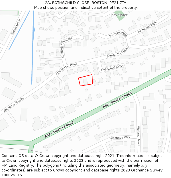 2A, ROTHSCHILD CLOSE, BOSTON, PE21 7TA: Location map and indicative extent of plot