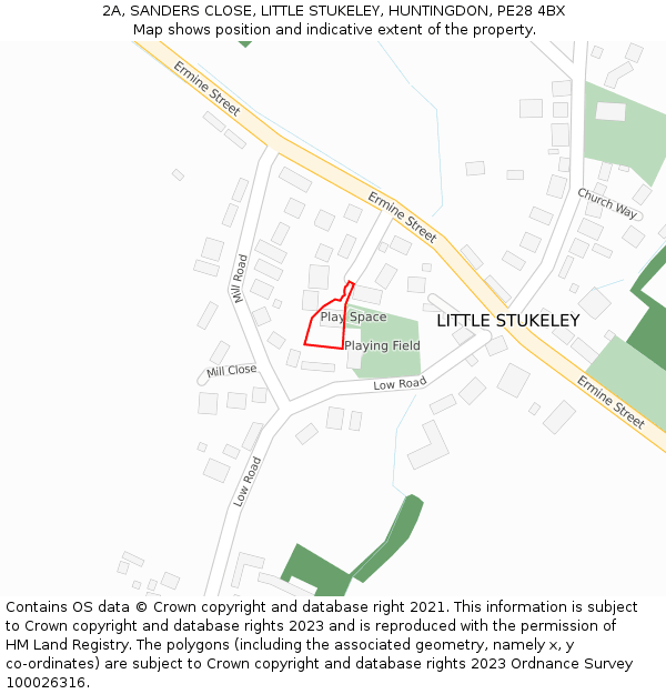 2A, SANDERS CLOSE, LITTLE STUKELEY, HUNTINGDON, PE28 4BX: Location map and indicative extent of plot