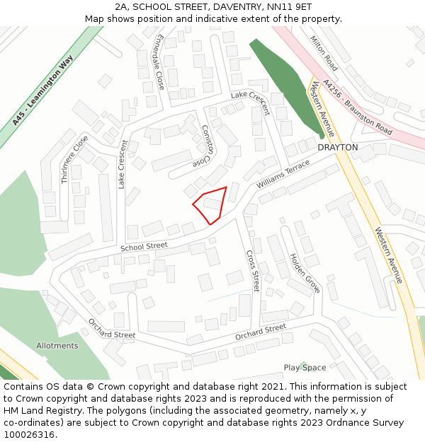 2A, SCHOOL STREET, DAVENTRY, NN11 9ET: Location map and indicative extent of plot