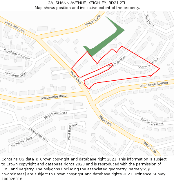 2A, SHANN AVENUE, KEIGHLEY, BD21 2TL: Location map and indicative extent of plot