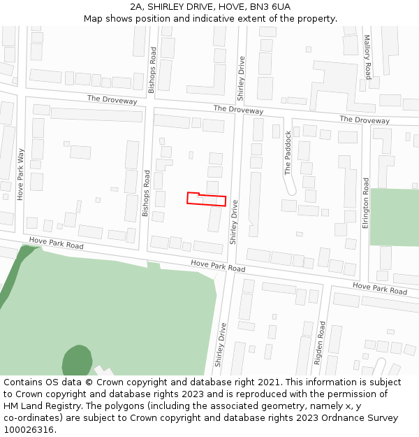 2A, SHIRLEY DRIVE, HOVE, BN3 6UA: Location map and indicative extent of plot