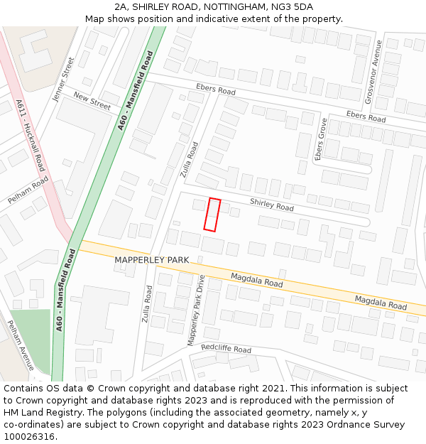 2A, SHIRLEY ROAD, NOTTINGHAM, NG3 5DA: Location map and indicative extent of plot