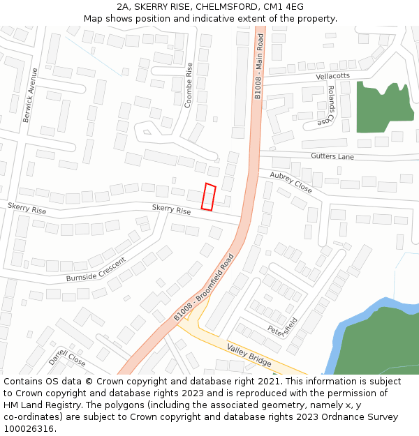 2A, SKERRY RISE, CHELMSFORD, CM1 4EG: Location map and indicative extent of plot