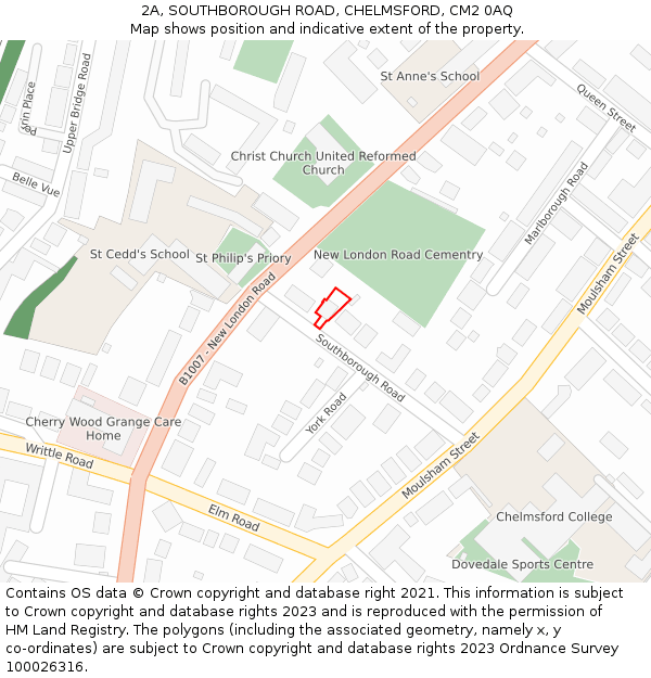 2A, SOUTHBOROUGH ROAD, CHELMSFORD, CM2 0AQ: Location map and indicative extent of plot