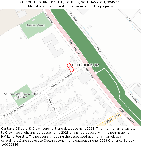 2A, SOUTHBOURNE AVENUE, HOLBURY, SOUTHAMPTON, SO45 2NT: Location map and indicative extent of plot