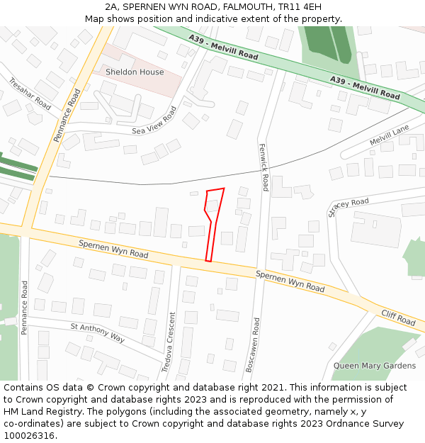 2A, SPERNEN WYN ROAD, FALMOUTH, TR11 4EH: Location map and indicative extent of plot