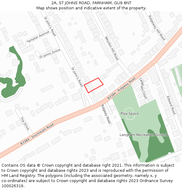 2A, ST JOHNS ROAD, FARNHAM, GU9 8NT: Location map and indicative extent of plot
