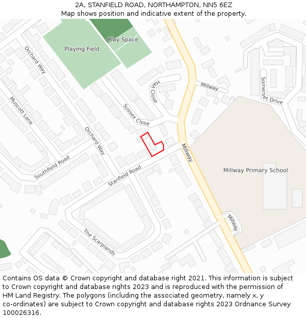 2A, STANFIELD ROAD, NORTHAMPTON, NN5 6EZ: Location map and indicative extent of plot