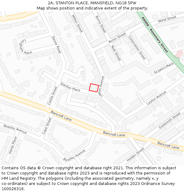 2A, STANTON PLACE, MANSFIELD, NG18 5PW: Location map and indicative extent of plot