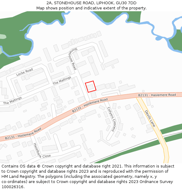 2A, STONEHOUSE ROAD, LIPHOOK, GU30 7DD: Location map and indicative extent of plot