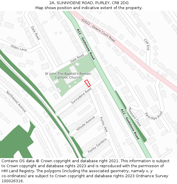 2A, SUNNYDENE ROAD, PURLEY, CR8 2DG: Location map and indicative extent of plot