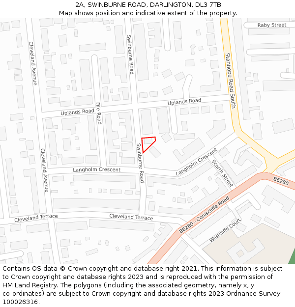 2A, SWINBURNE ROAD, DARLINGTON, DL3 7TB: Location map and indicative extent of plot