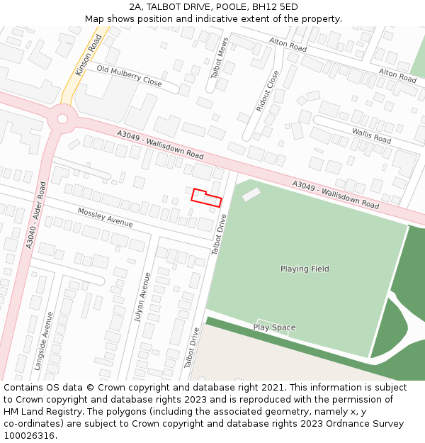 2A, TALBOT DRIVE, POOLE, BH12 5ED: Location map and indicative extent of plot