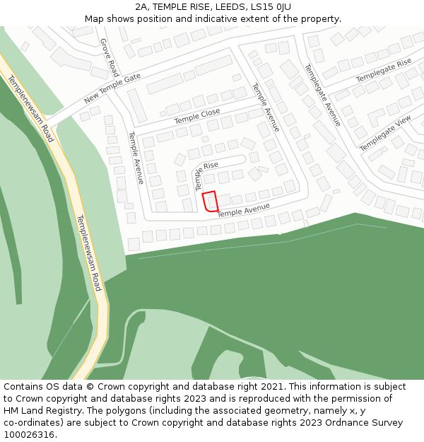 2A, TEMPLE RISE, LEEDS, LS15 0JU: Location map and indicative extent of plot