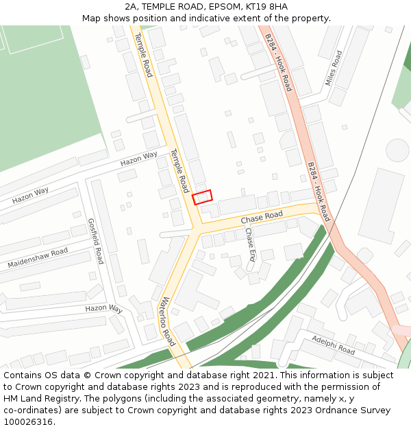 2A, TEMPLE ROAD, EPSOM, KT19 8HA: Location map and indicative extent of plot