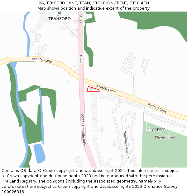 2A, TENFORD LANE, TEAN, STOKE-ON-TRENT, ST10 4EN: Location map and indicative extent of plot