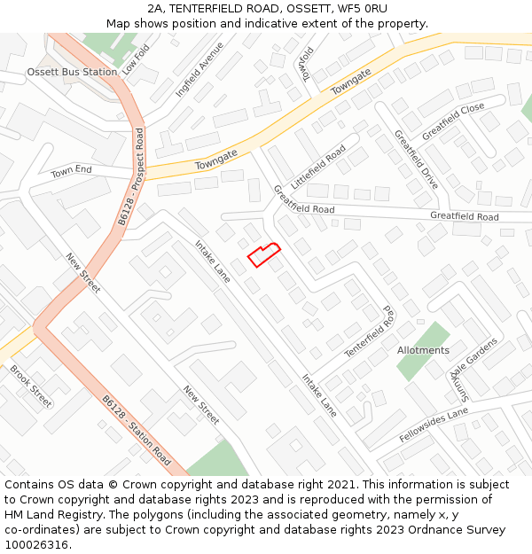 2A, TENTERFIELD ROAD, OSSETT, WF5 0RU: Location map and indicative extent of plot