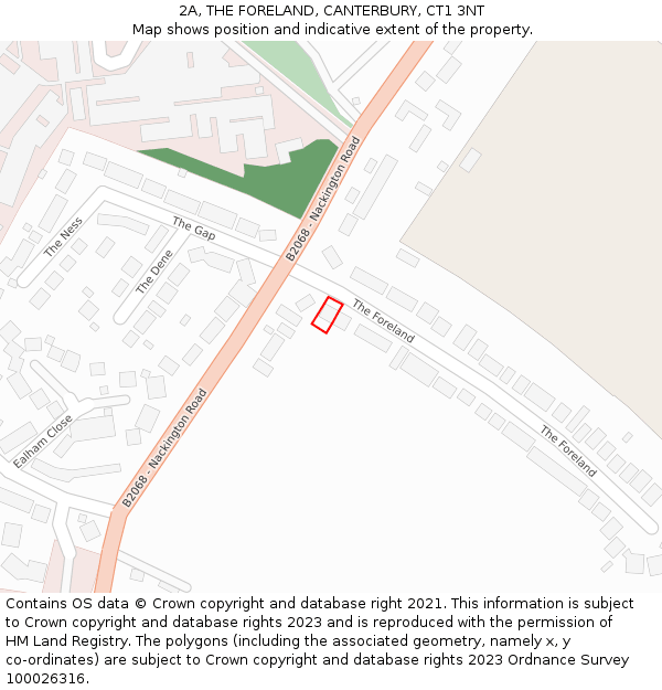 2A, THE FORELAND, CANTERBURY, CT1 3NT: Location map and indicative extent of plot