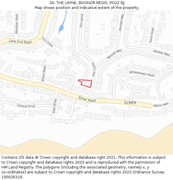 2A, THE LAYNE, BOGNOR REGIS, PO22 6JJ: Location map and indicative extent of plot