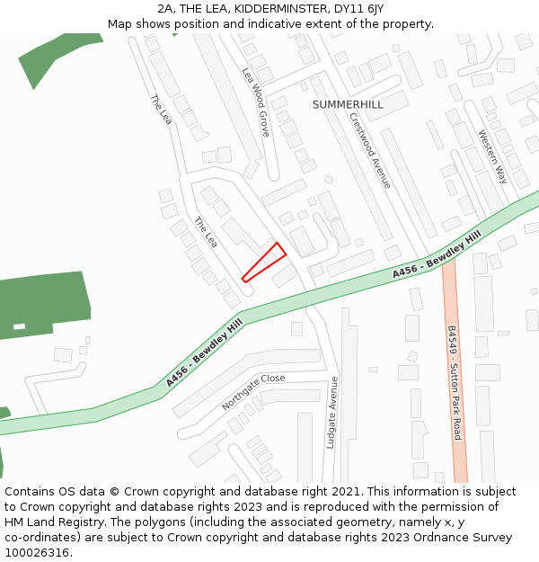 2A, THE LEA, KIDDERMINSTER, DY11 6JY: Location map and indicative extent of plot