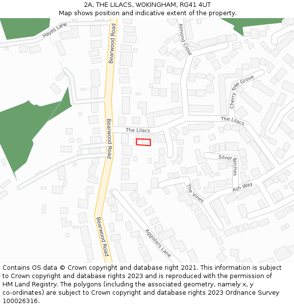 2A, THE LILACS, WOKINGHAM, RG41 4UT: Location map and indicative extent of plot