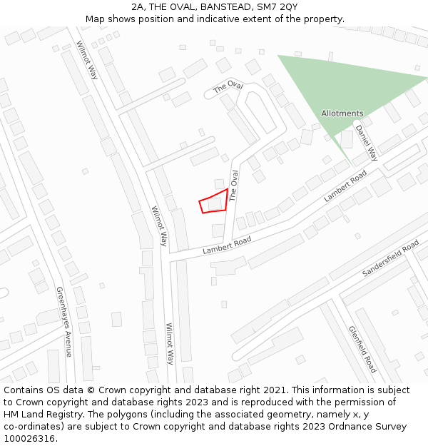 2A, THE OVAL, BANSTEAD, SM7 2QY: Location map and indicative extent of plot