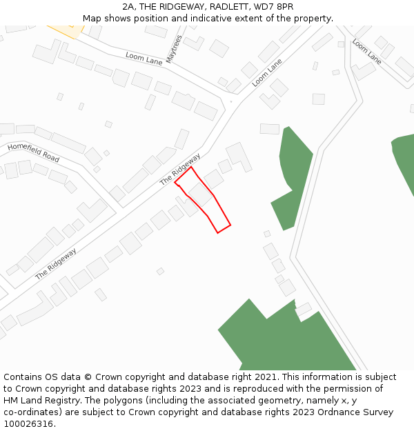 2A, THE RIDGEWAY, RADLETT, WD7 8PR: Location map and indicative extent of plot