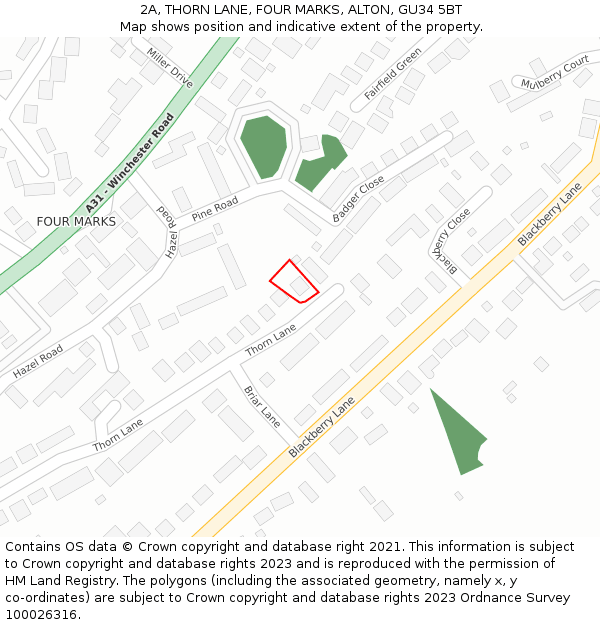 2A, THORN LANE, FOUR MARKS, ALTON, GU34 5BT: Location map and indicative extent of plot