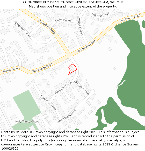 2A, THORPEFIELD DRIVE, THORPE HESLEY, ROTHERHAM, S61 2UF: Location map and indicative extent of plot