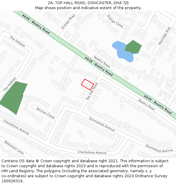 2A, TOP HALL ROAD, DONCASTER, DN4 7JS: Location map and indicative extent of plot