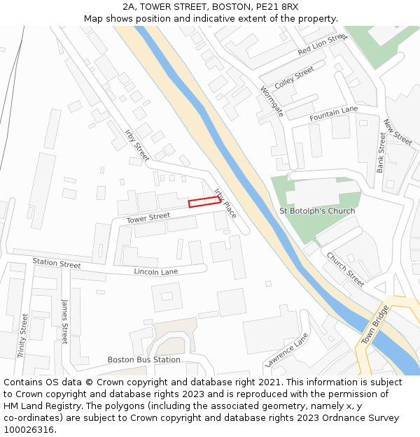 2A, TOWER STREET, BOSTON, PE21 8RX: Location map and indicative extent of plot