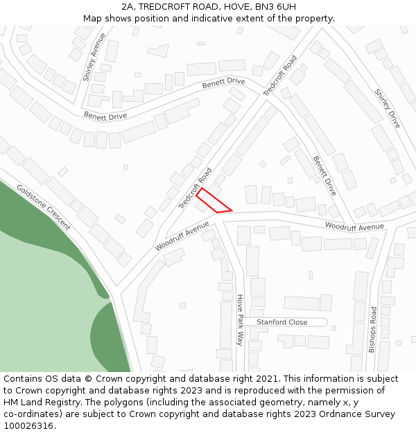 2A, TREDCROFT ROAD, HOVE, BN3 6UH: Location map and indicative extent of plot