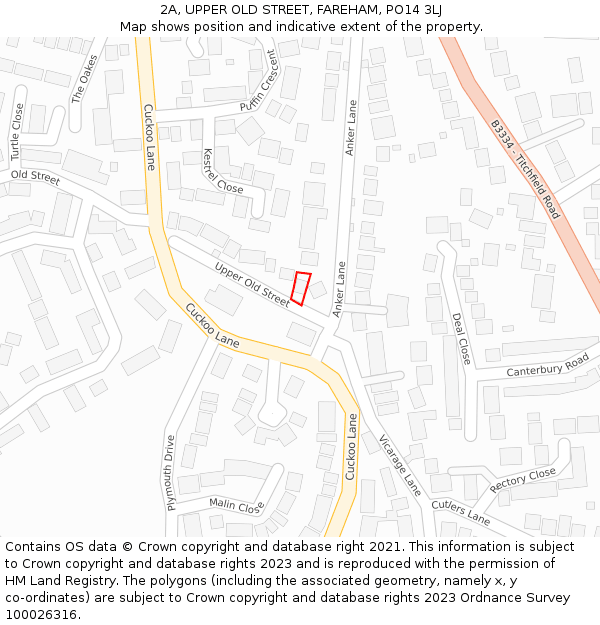 2A, UPPER OLD STREET, FAREHAM, PO14 3LJ: Location map and indicative extent of plot