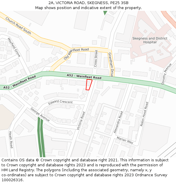 2A, VICTORIA ROAD, SKEGNESS, PE25 3SB: Location map and indicative extent of plot