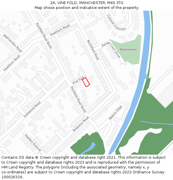 2A, VINE FOLD, MANCHESTER, M40 3TG: Location map and indicative extent of plot