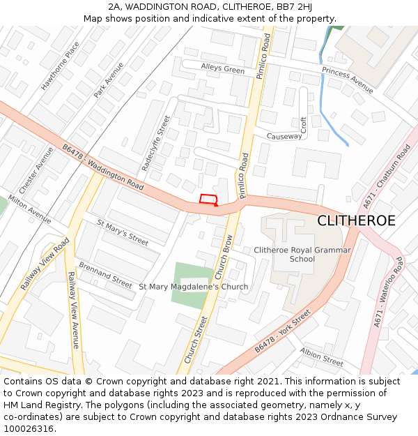 2A, WADDINGTON ROAD, CLITHEROE, BB7 2HJ: Location map and indicative extent of plot
