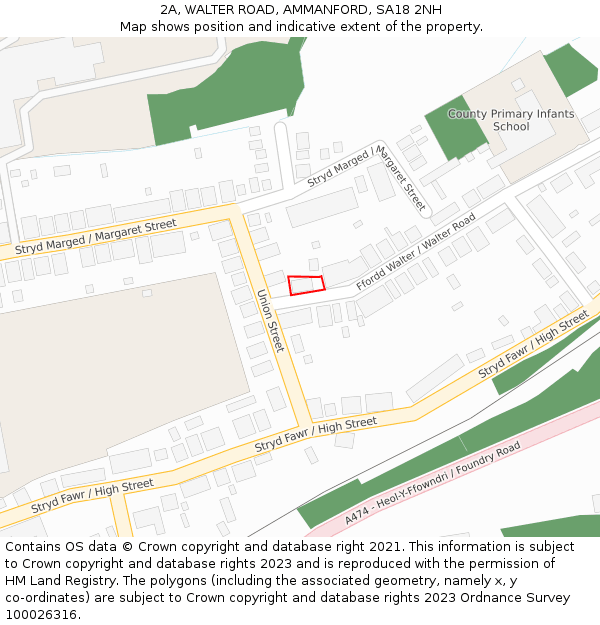 2A, WALTER ROAD, AMMANFORD, SA18 2NH: Location map and indicative extent of plot